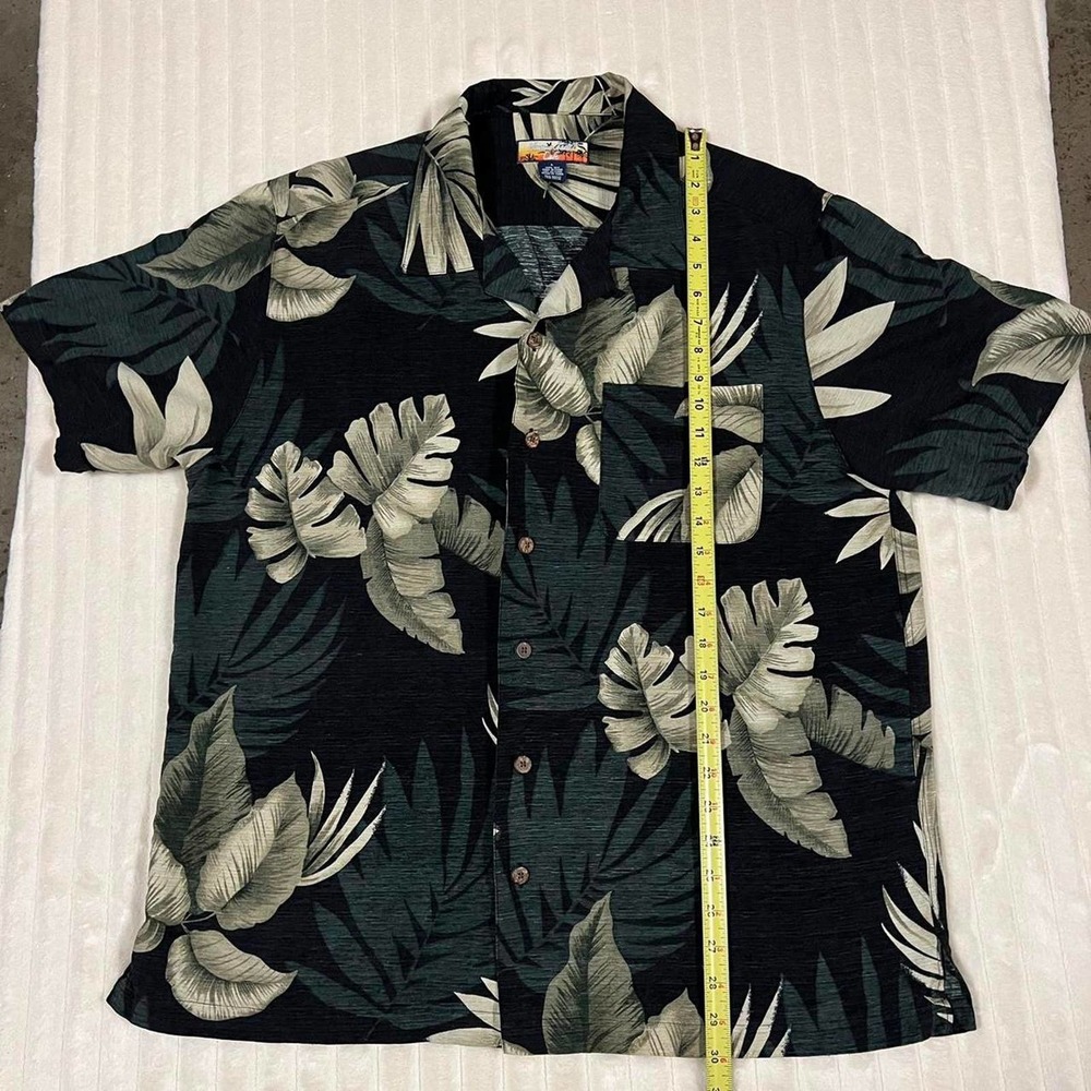 Havana Jacks 100% Silk Hawaiian Floral Shirt Light Green/Dark Green/Black Large - Picture 2 of 6